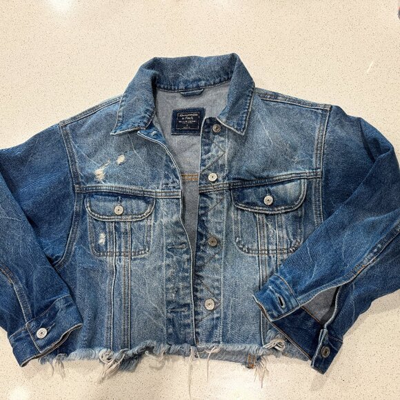 Abercrombie Blue Denim Cropped Jacket Vintage Size Small - Picture 1 of 4